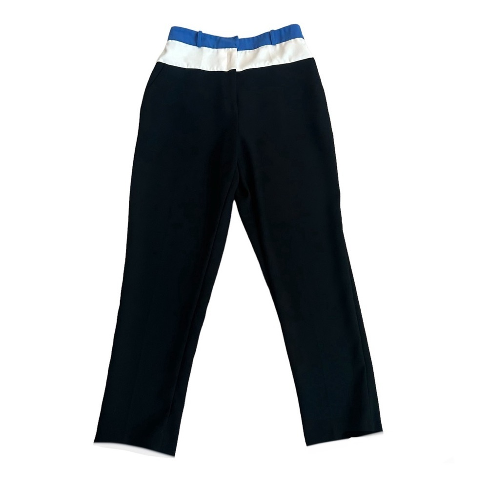 Elisabetta Franchi black trouser dress pants blue white waist stripe Sz 42